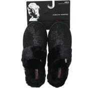 Wholesale - S-XL WOMEN BLK LACE & GLITTER SLIPPER W/FAUX FUR COLLAR MARILYN MONROE C/P 18, UPC: 194587675758